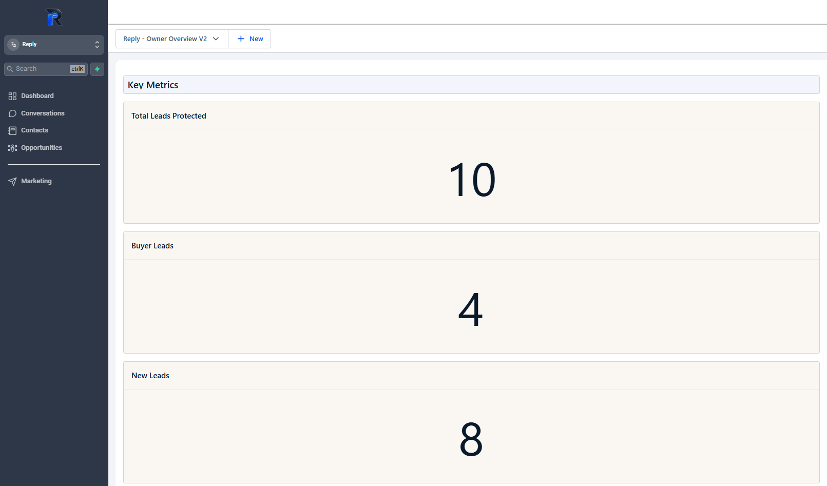 Reply Client Portal key metrics dashboard